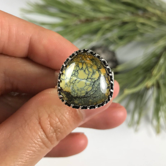 Brown Spider Web Tortoise Variscite ring